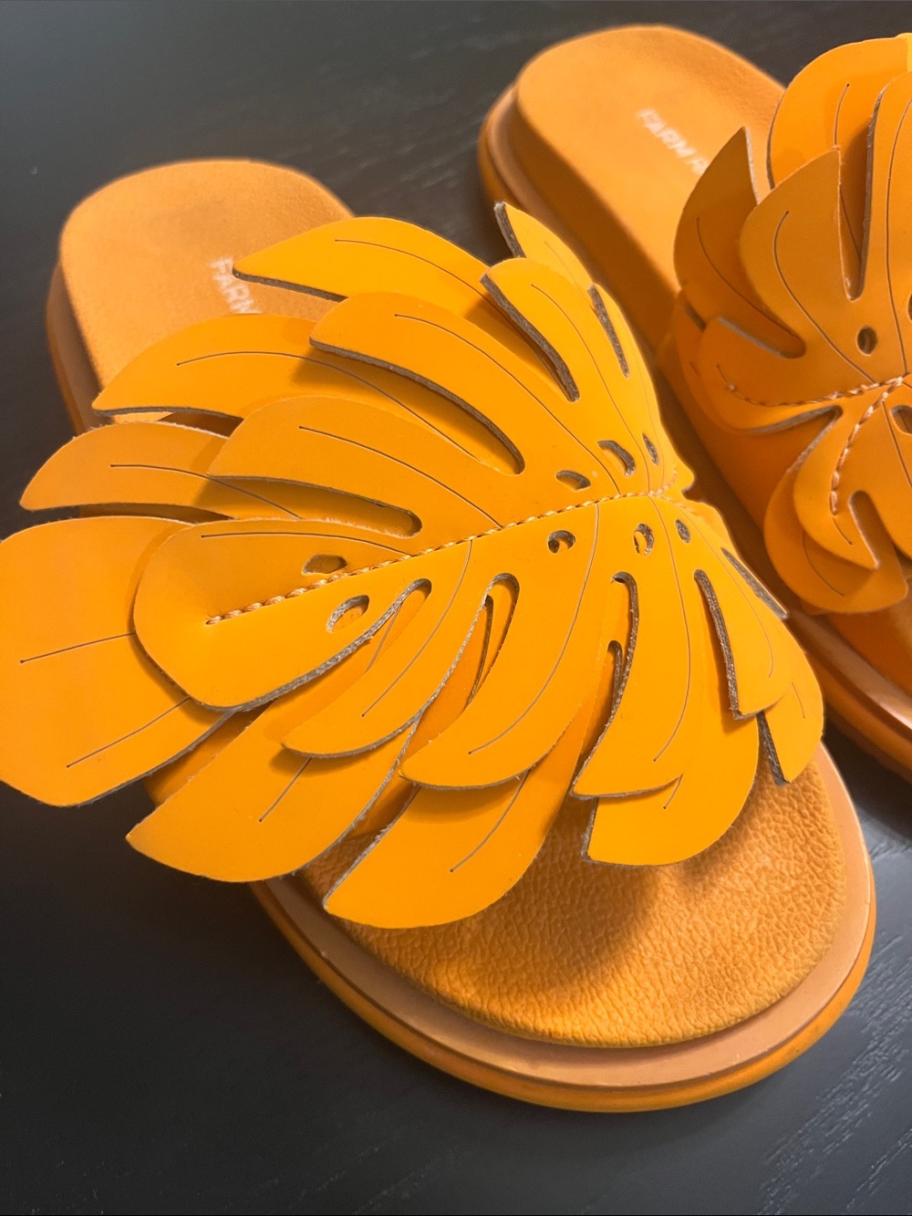 FARM Rio Monstera Orange Leaf Slide Sandals - Picture 2 of 7